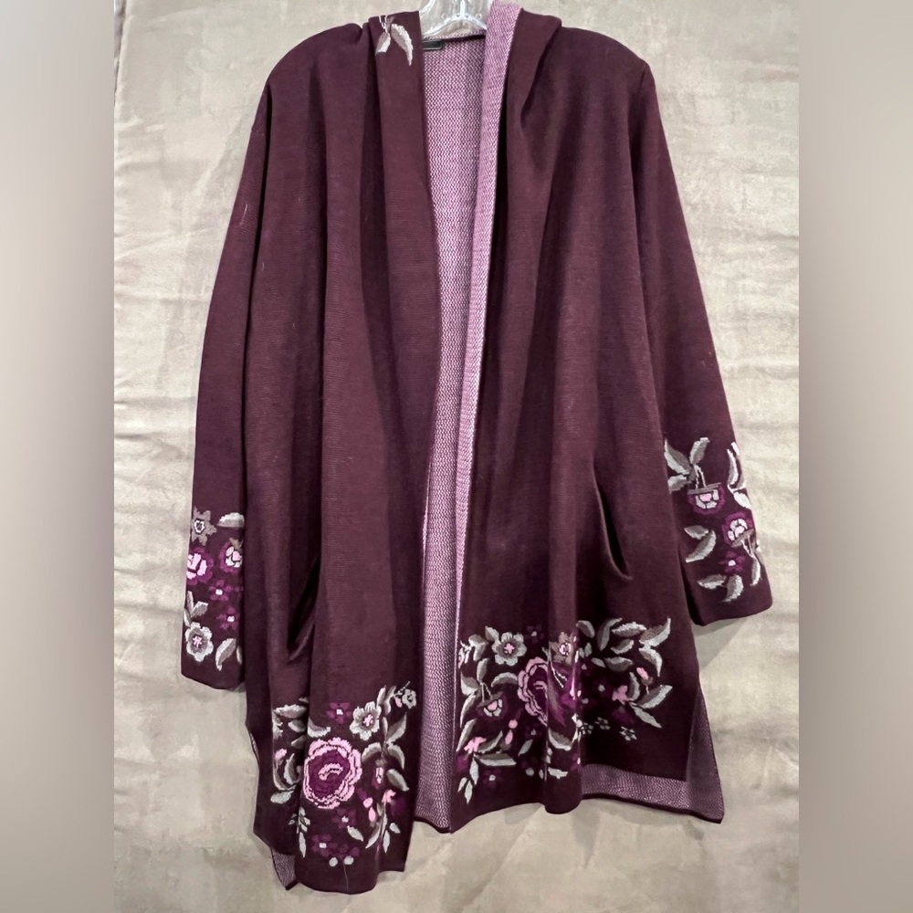 Purple and Pink Embroidered Cardigan Sweater